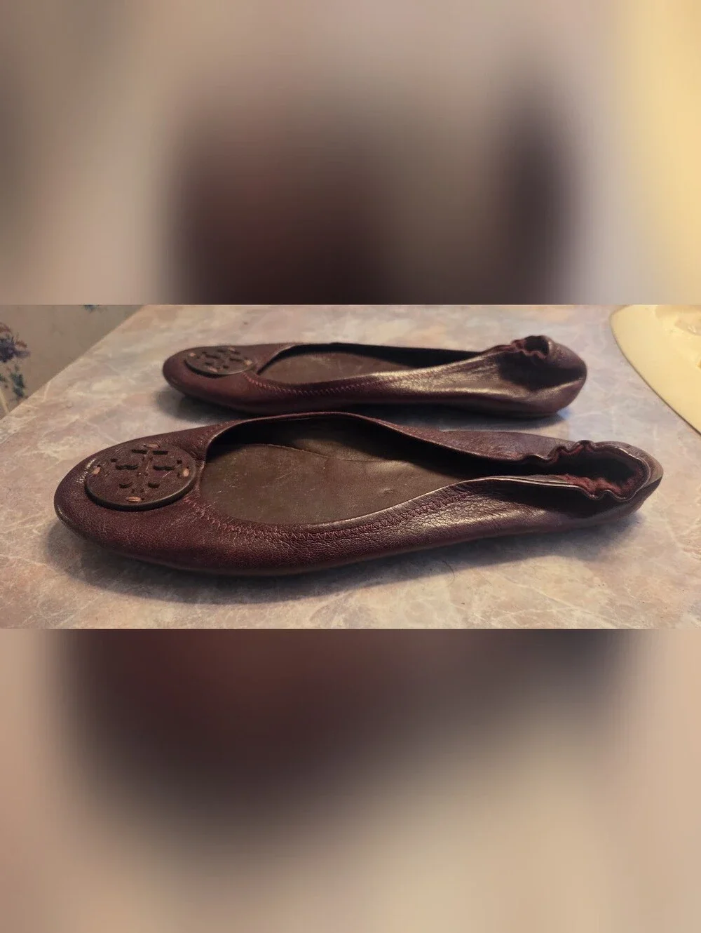 Tory Burch Burgundy Leather  Ballet Flats